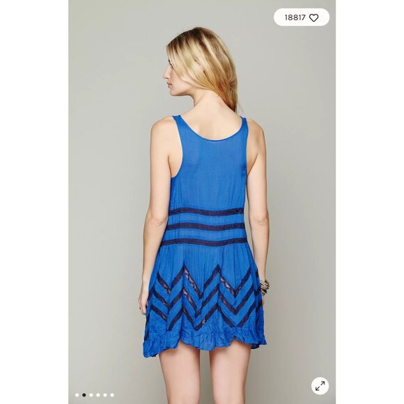 Free People Intimately Blue Polka Dot Tiered Ruffle Hem Voile & Lace Slip Dress - Picture 11 of 16
